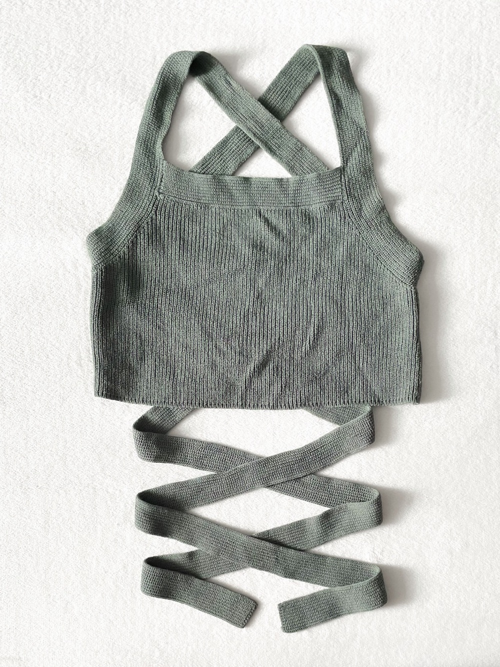 Wilfred Sage Green Crisscross Knit Crop Top